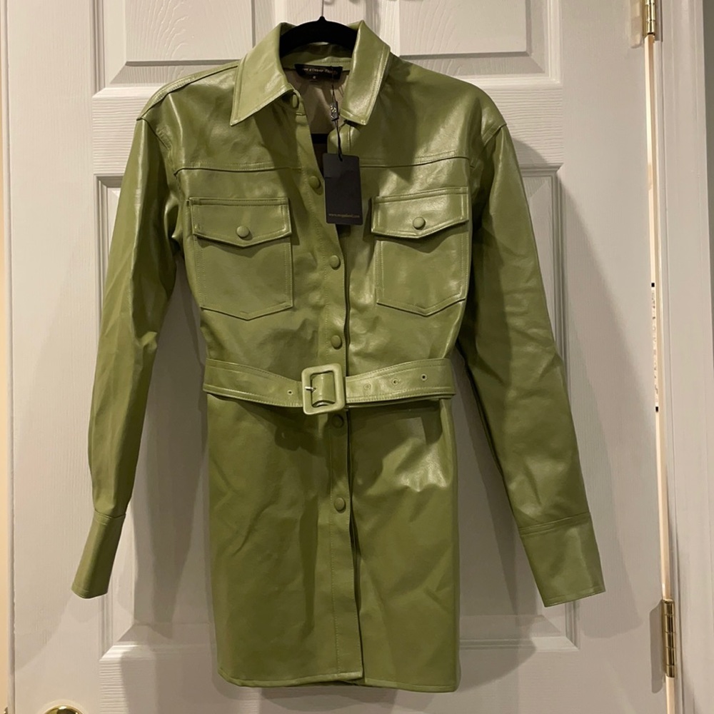 Belted Faux Leather Shirt💚